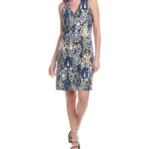 Tommy Bahama Blue and Tan Ikat Midi Dress